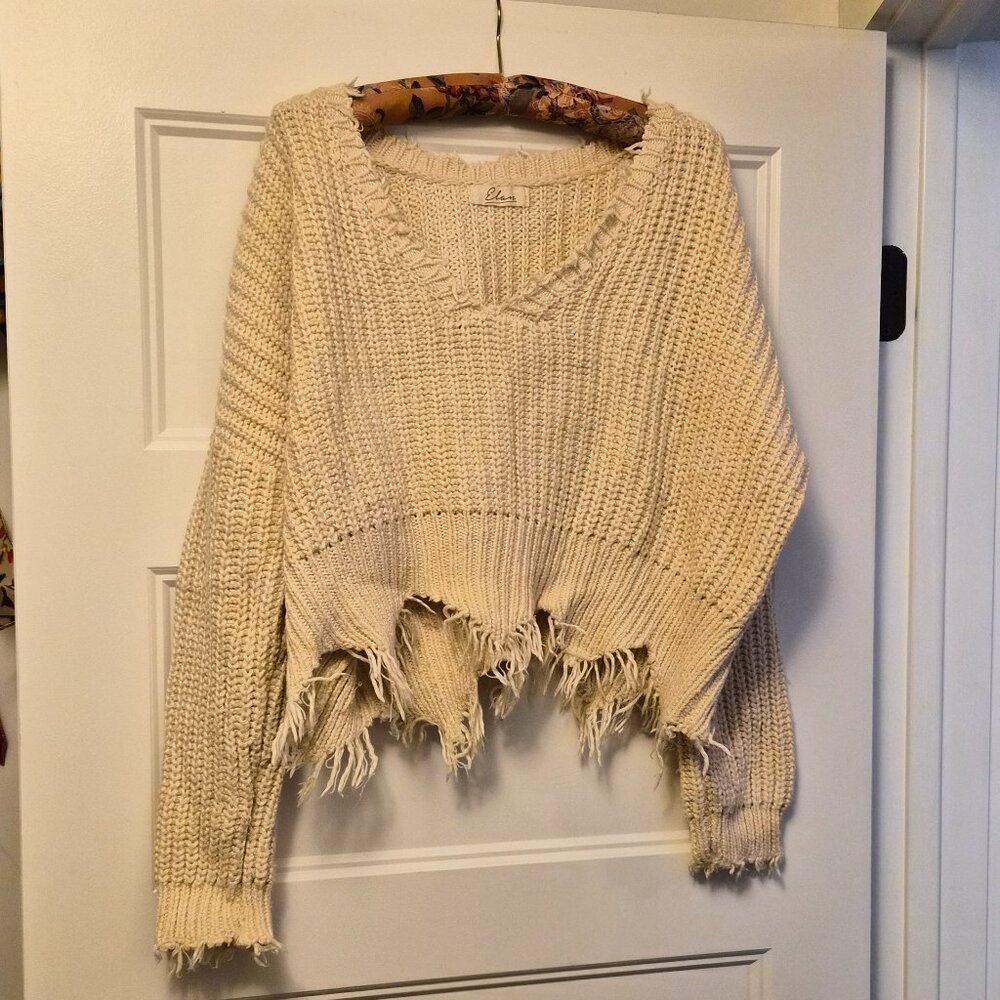 Elan midriff distressed sweater